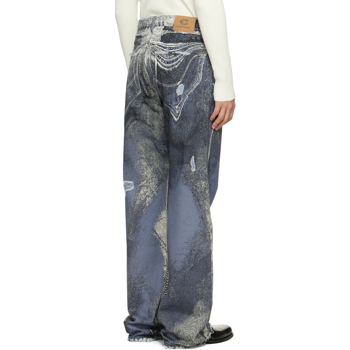 CAMPERLAB Blue Distorted Print Distressed Denim Jeans
