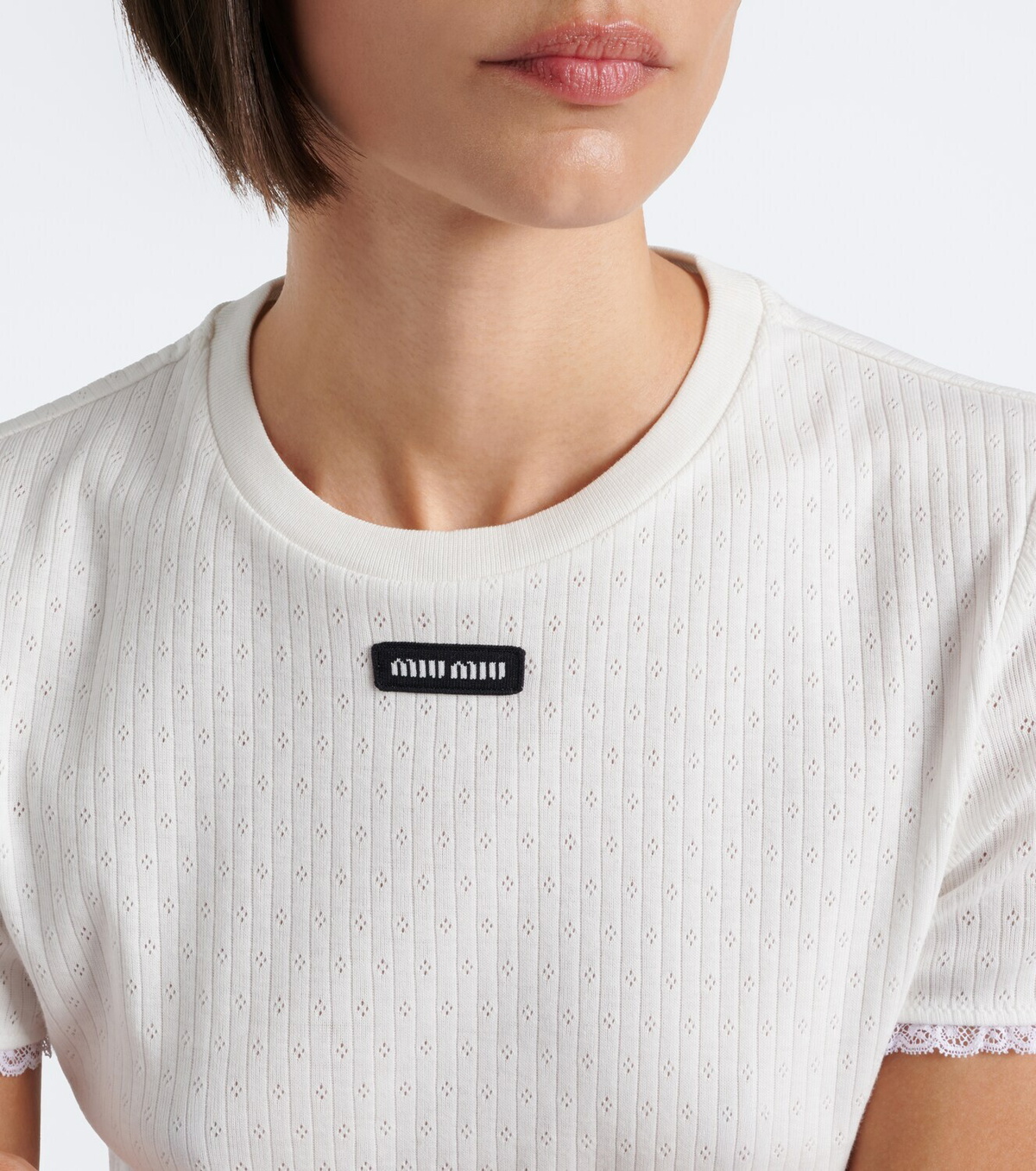 Miu Miu Pointelle cotton T-shirt