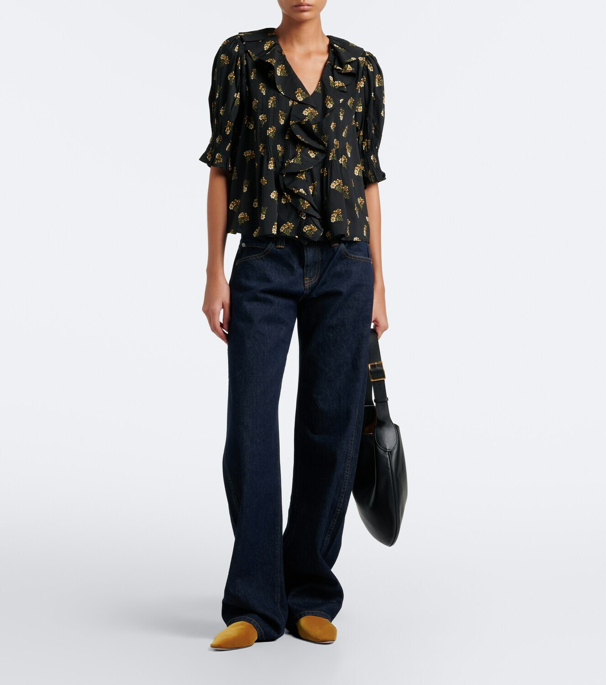 Dôen Henri floral ruffled cotton-blend blouse