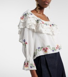 Rixo Maurine embroidered ruffled cotton top