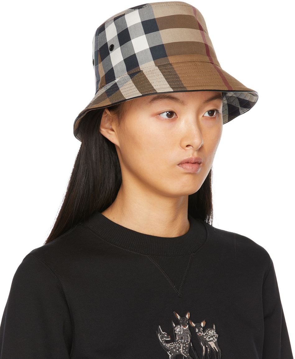 Burberry Tan Canvas Check Bucket Hat Burberry