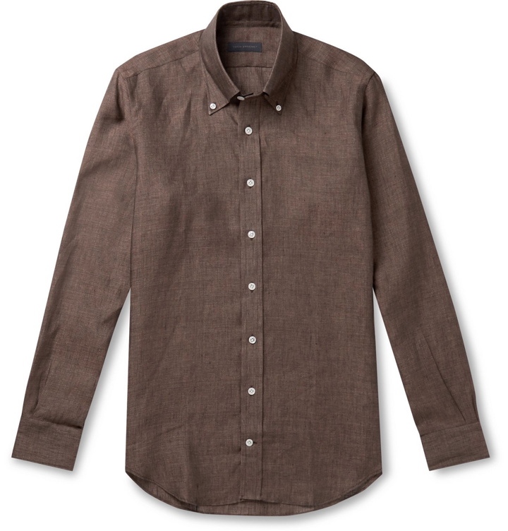 Photo: Thom Sweeney - Button-Down Collar Linen Shirt - Brown