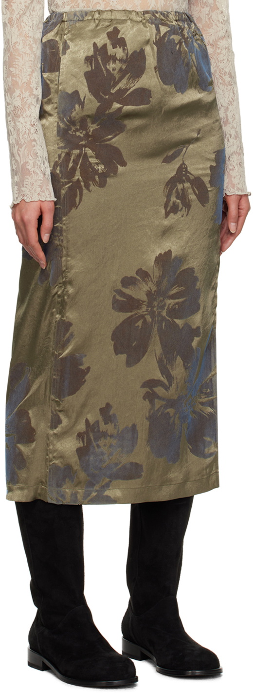 Youth Khaki Side-Slit Midi Skirt