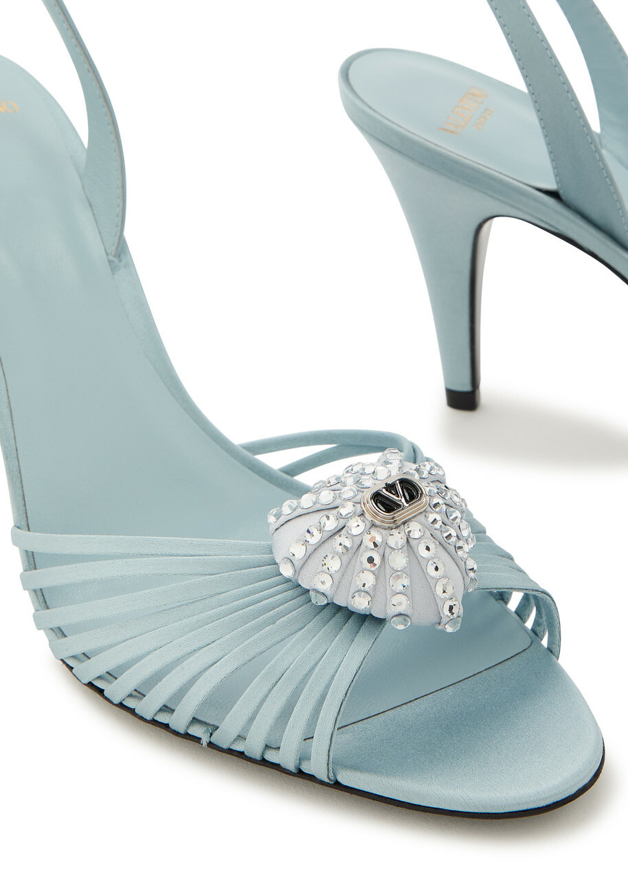 Valentino Garavani Coeur Royal 85 Embellished Satin Slingback Sandals Blue