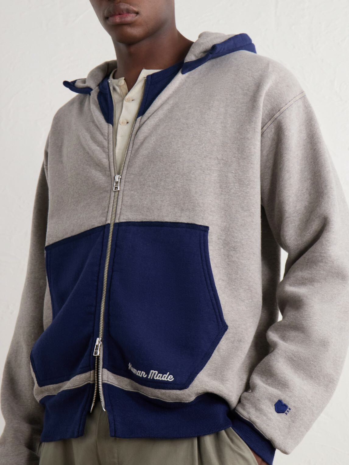 Human Made - Logo-Embroidered Two-Tone Cotton-Jersey Zip-Up Hoodie - Gray