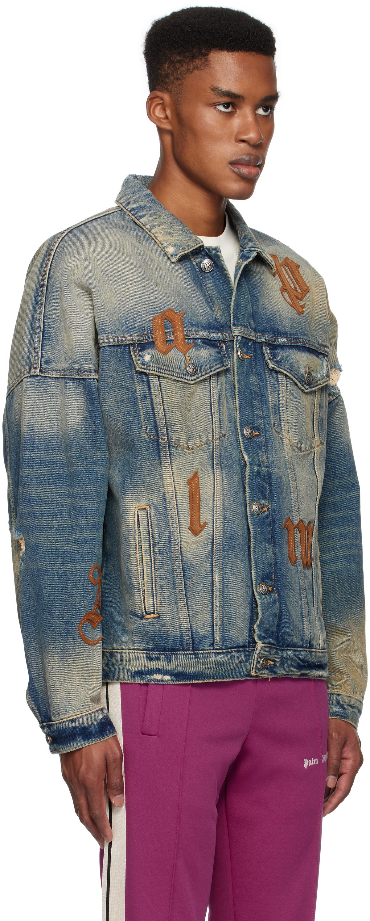Palm Angels Blue Oversize Logo Patches Denim Jacket