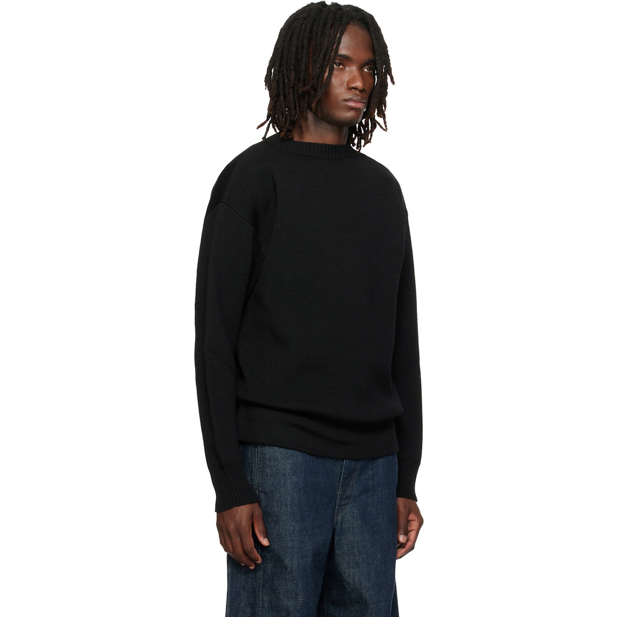 LEMAIRE Black Boat-Neck Double-Face Virgin Wool Sweater