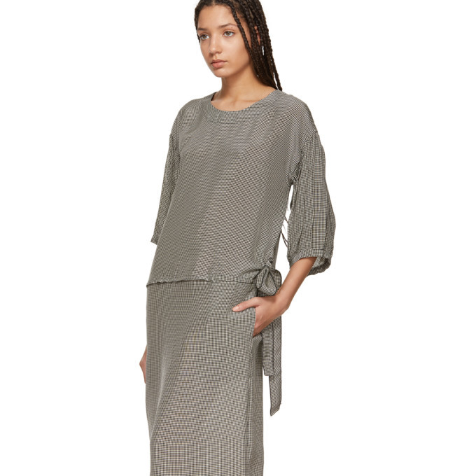 Sara Lanzi Black and White Check Balloon Sleeve Dress