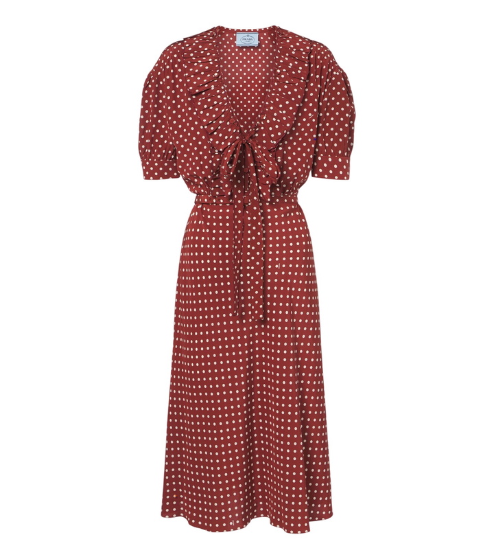 Photo: Prada Polka-dot ruffled silk midi dress