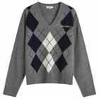 Sporty & Rich Women's Serif Logo Argyle Sweater in Heather Gray