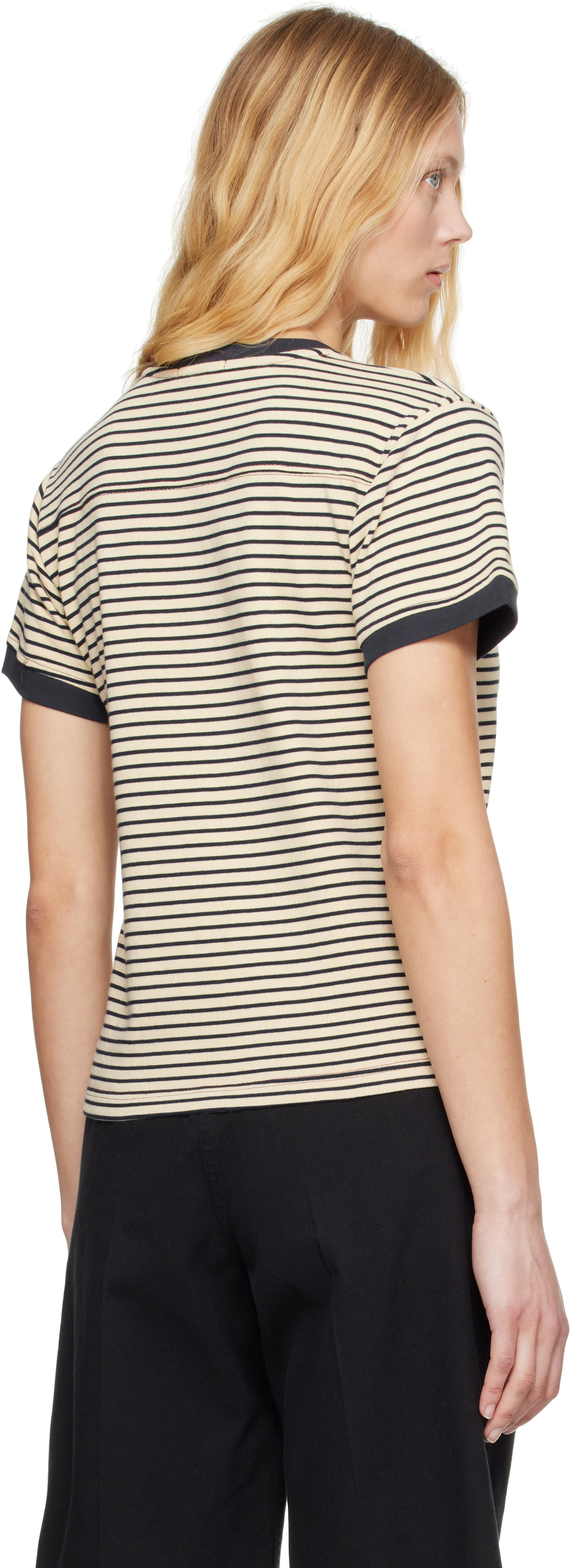 Carter Young Beige & Navy Striped Football T-shirt