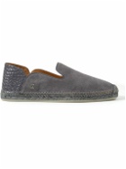 Christian Louboutin - Collapsible-Heel Croc-Effect Leather-Trimmed Suede Espadrilles - Gray
