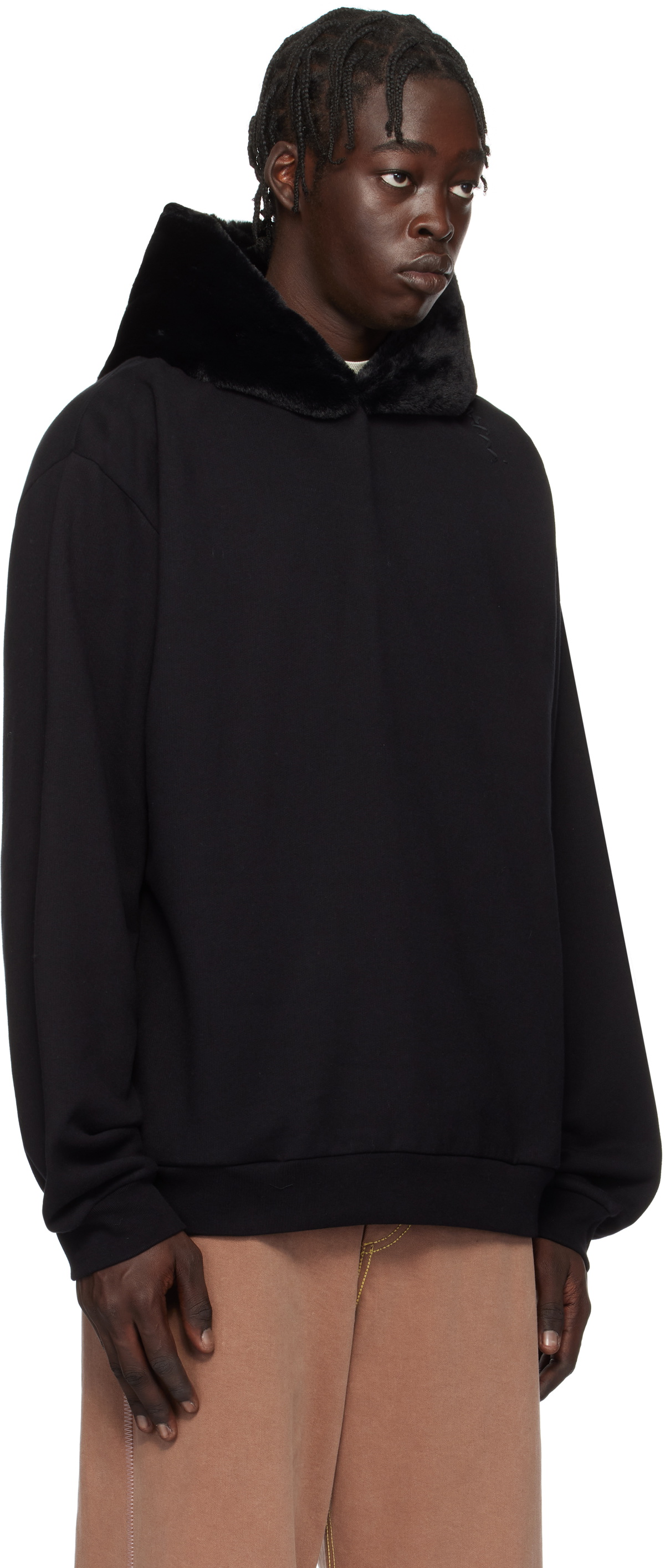 Marni Black Brushed Organic Cotton & Faux-Fur Hoodie