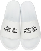 Alexander McQueen White & Black Logo Pool Slides