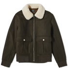 A.P.C. Ben Faux Fur Collar Jacket in Dark Green