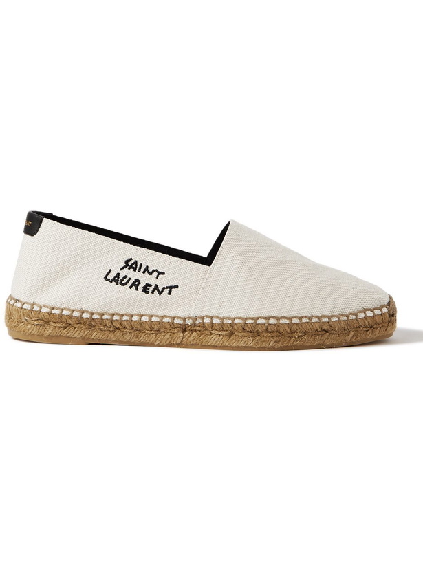 Photo: SAINT LAURENT - Logo-Embroidered Canvas Espadrilles - Neutrals