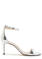 Stuart Weitzman Nudist II 75 Metallic Leather Sandals Silver