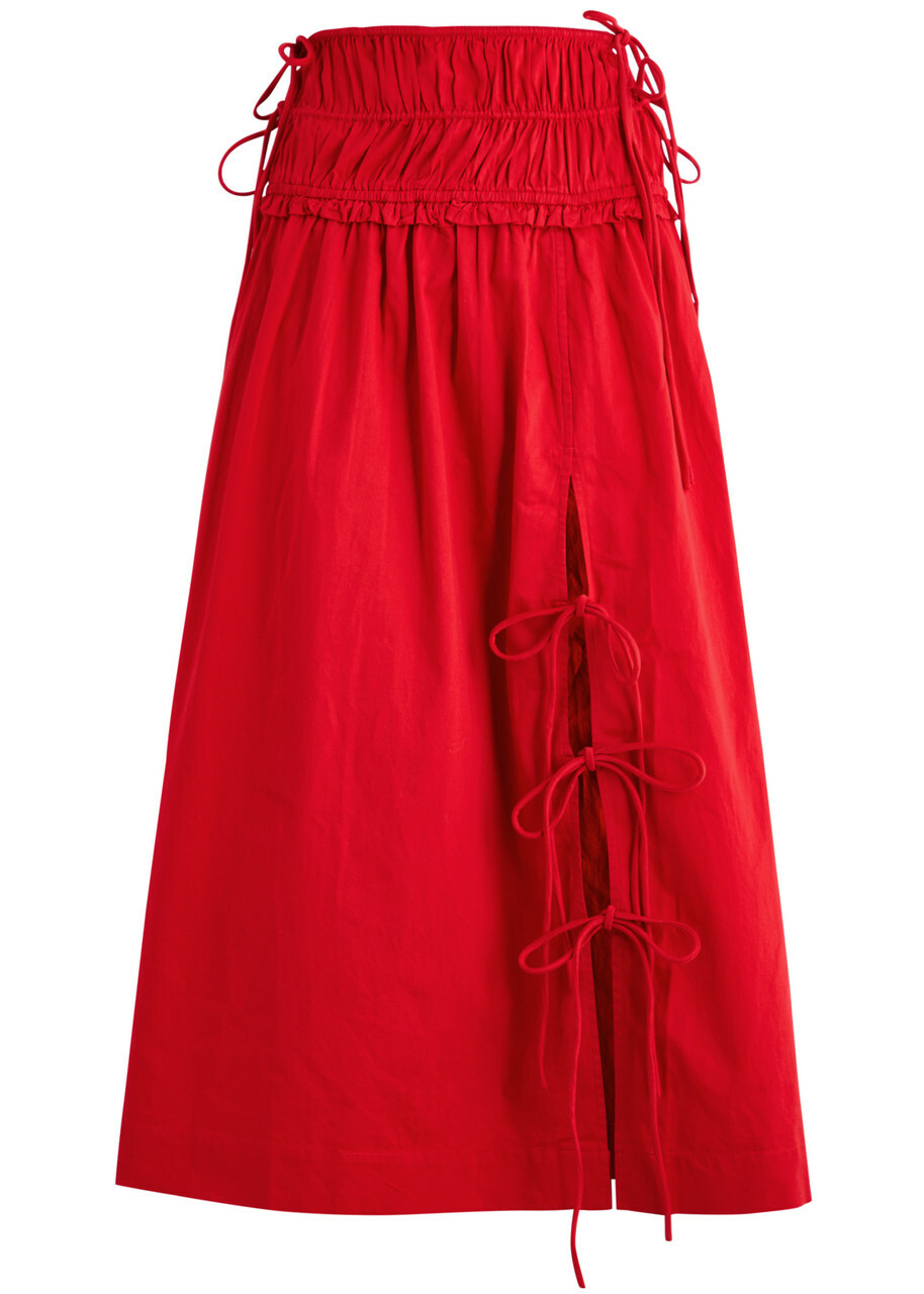 Damson Madder Charlotte Gathered Cotton Midi Skirt Red