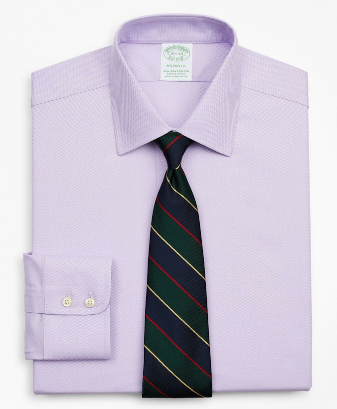 Photo: Brooks Brothers Men's Stretch Milano Slim-Fit Dress Shirt, Non-Iron Royal Oxford Ainsley Collar | Lavender