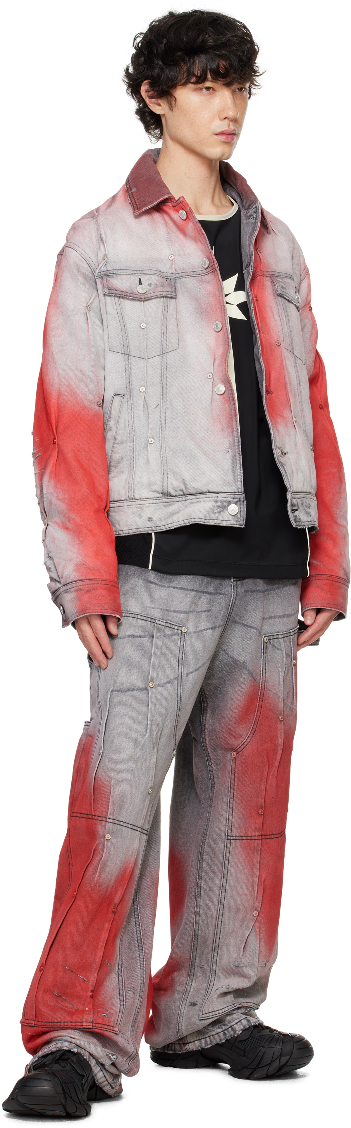KUSIKOHC Gray & Red Workwear Multi Rivet Jeans