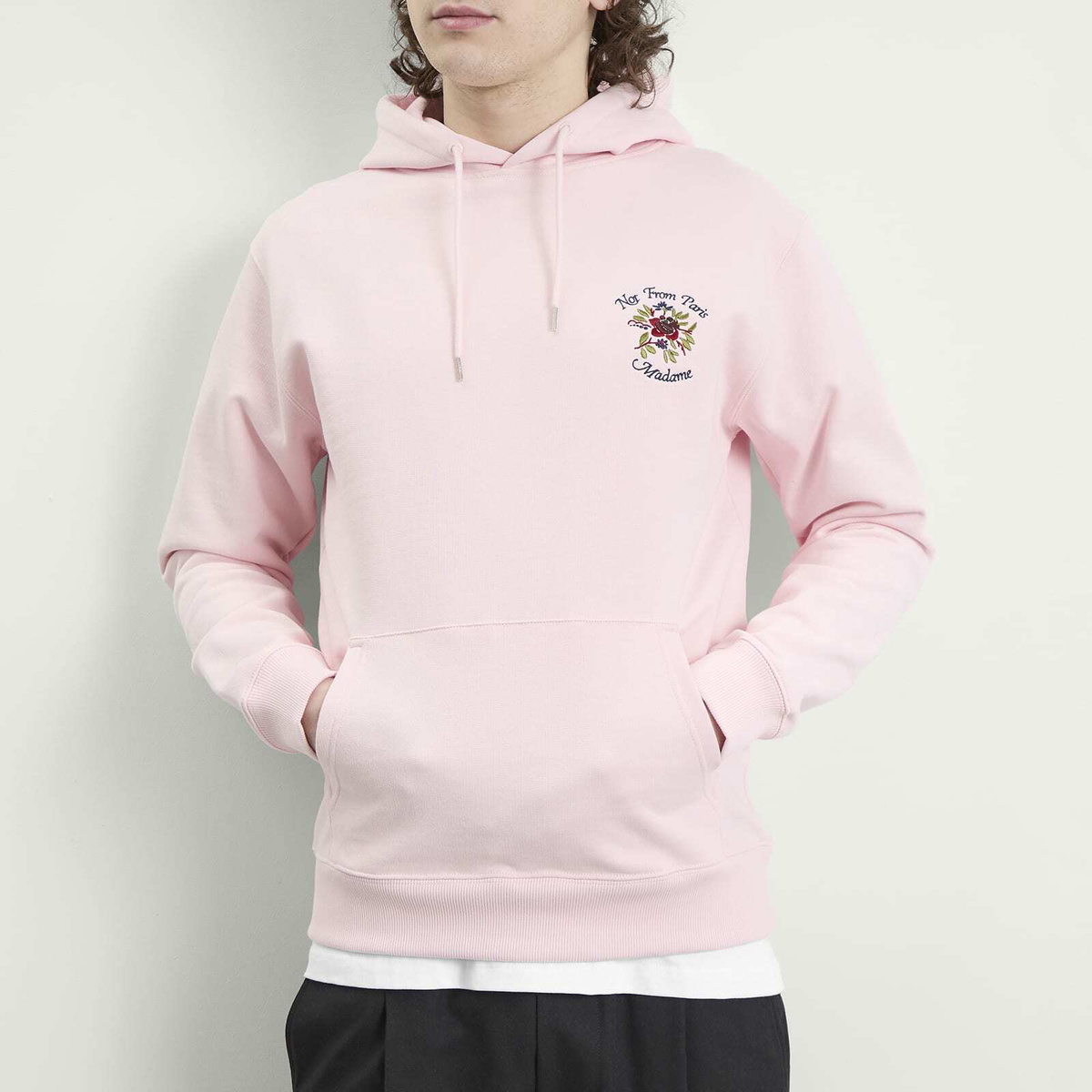 Drôle de Monsieur Men's Rose Slogan Hoodie in Light Pink