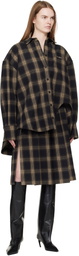 The Attico Brown Brushed Check Midi Skirt
