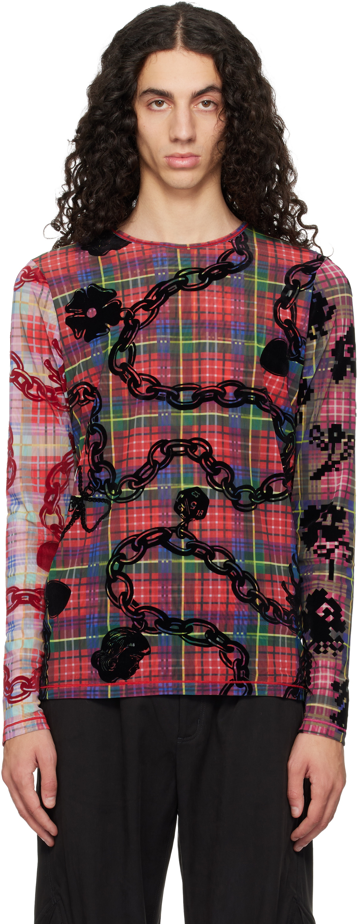 Chopova Lowena Red Lady Chain Flocked Mesh T-shirt Chopova Lowena