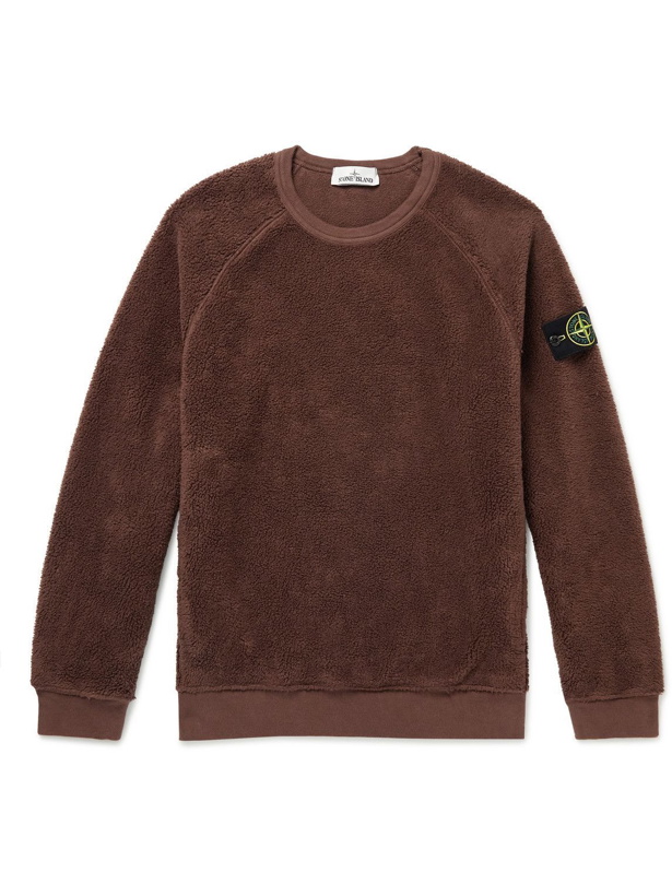 Photo: Stone Island - Logo-Appliquéd Cotton-Blend Fleece Sweatshirt - Brown