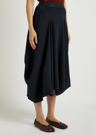 High Aubrey Draped Stretch-jersey Midi Skirt Dark Blue