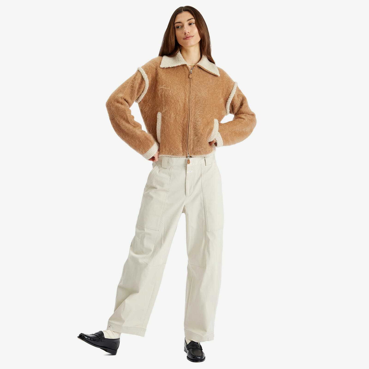 GUEST IN RESIDENCE Women's Grizzly Bomber Jacket in Almond/Oatmeal