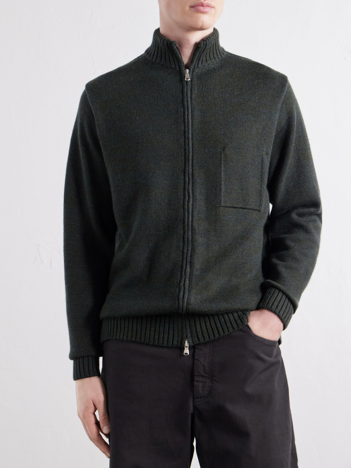 Inis Meáin - Wool and Linen-Blend Zip-Up Cardigan - Green