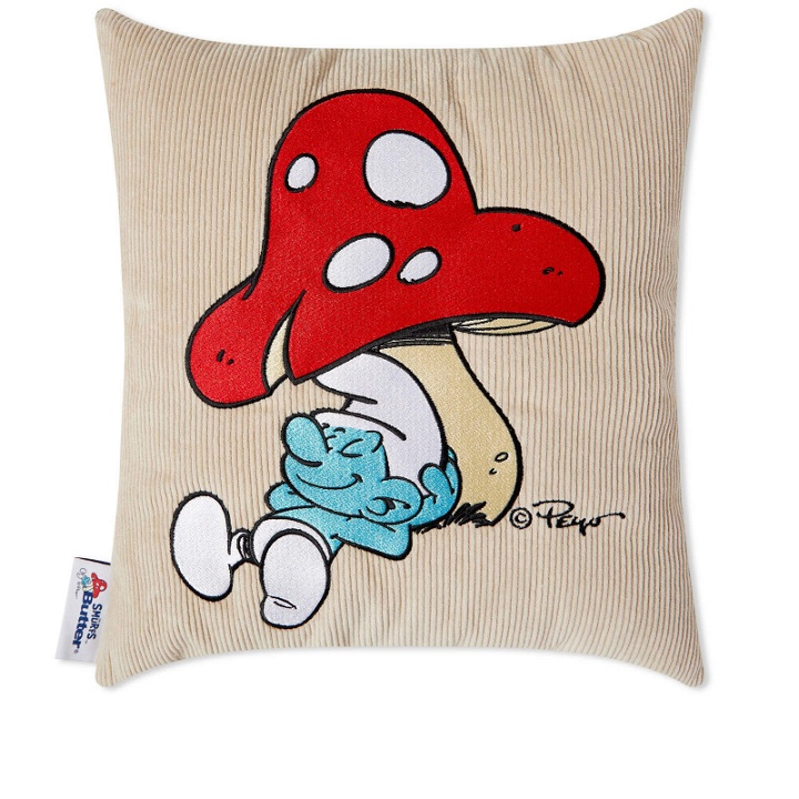 Photo: Butter Goods x The Smurfs Lazy Corduroy Pillow in Bone/Plaid