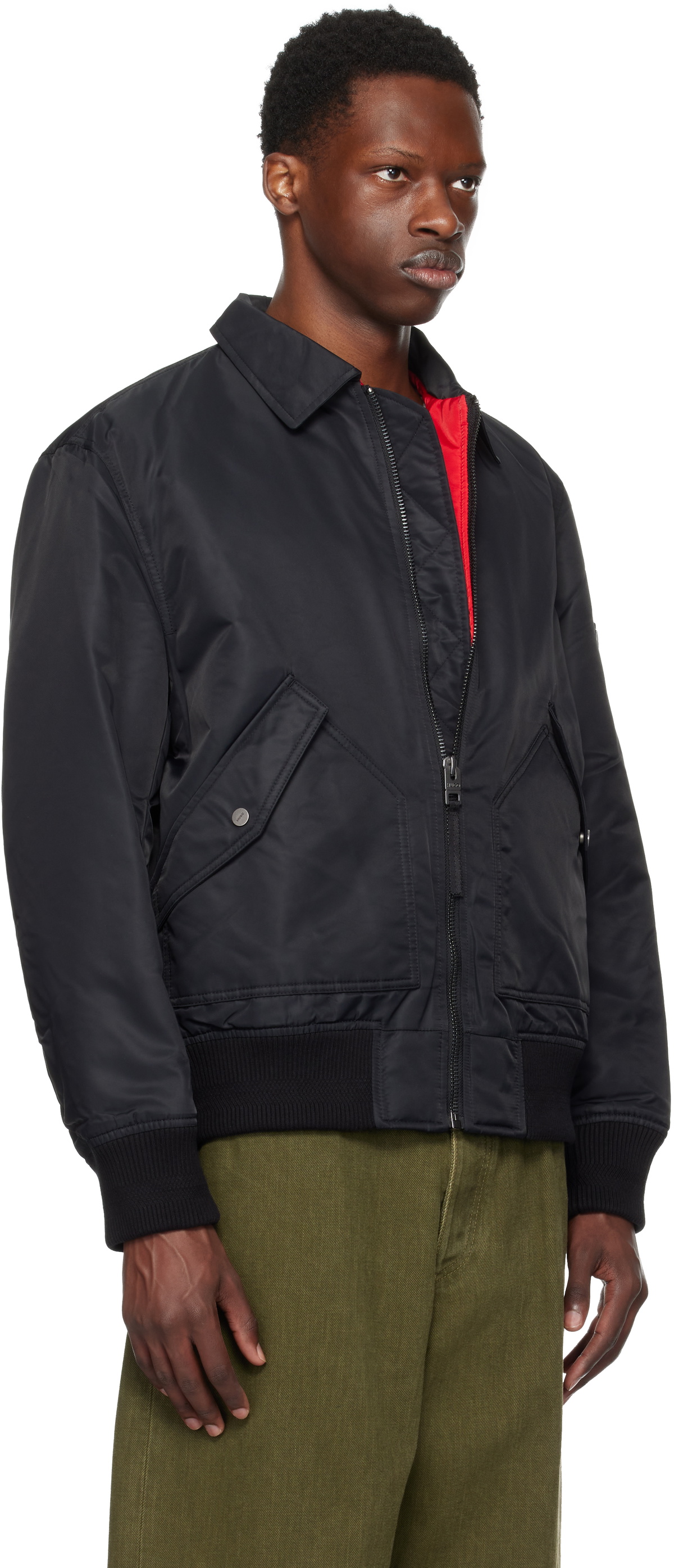 Hugo Black Recycled Nylon Bomber Jacket