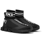 Dolce & Gabbana - Sorrento Logo-Print Stretch-Knit Slip-On Sneakers - Black