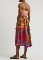 Farm Rio Mixed Scarves Printed Satin Midi Dress Multicoloured