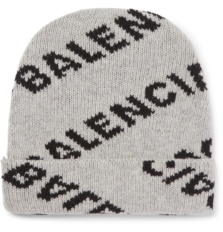 Photo: Balenciaga - Logo-Jacquard Virgin Wool and Camel Hair-Blend Beanie - Gray
