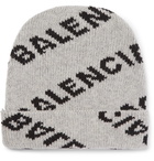 Balenciaga - Logo-Jacquard Virgin Wool and Camel Hair-Blend Beanie - Gray