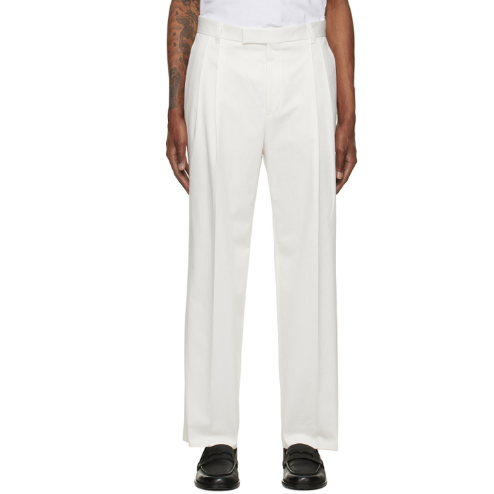Photo: BOSS White Relaxed-Fit Stretch Cotton Trousers