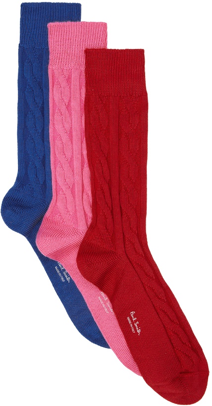 Photo: Paul Smith Three-Pack Multicolor Cable Knit Socks