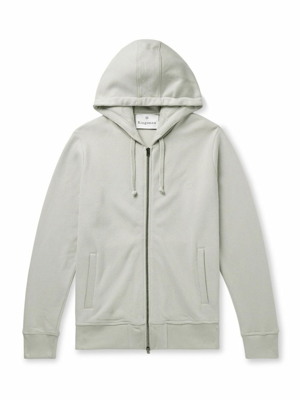 Photo: Kingsman - Logo-Embroidered Cotton and Cashmere-Blend Jersey Zip-Up Hoodie - Gray