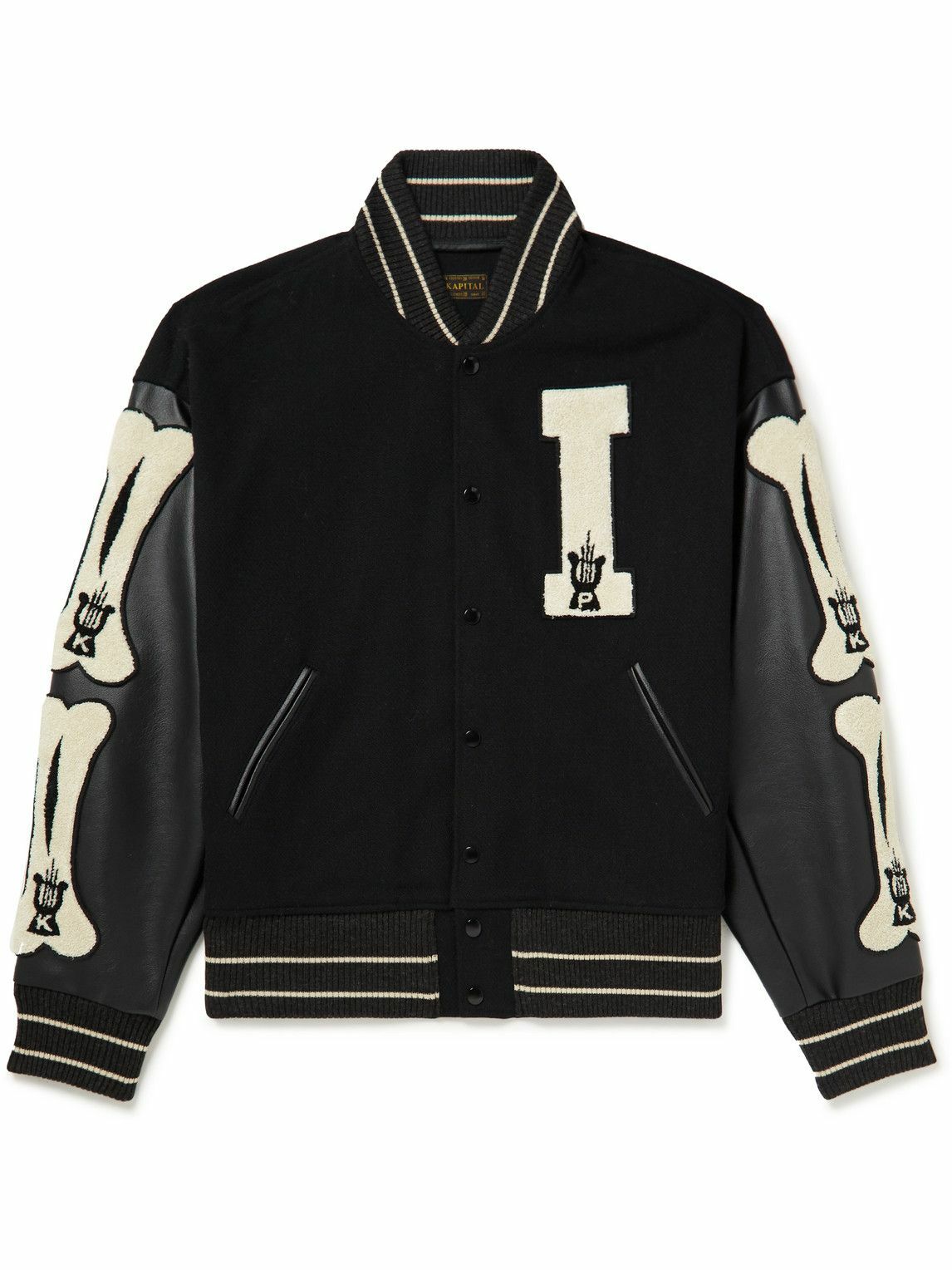 KAPITAL - Faux Leather and Wool-Blend Varsity Jacket - Black