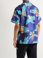 GO BAREFOOT - Tropical Birds Camp-Collar Printed Cotton Shirt - Blue - S