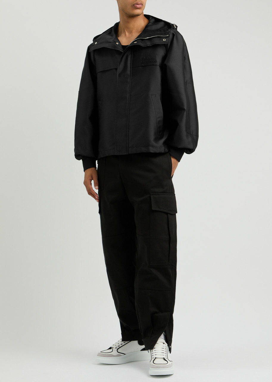 Alexander Mcqueen Logo Hooded Faille Jacket Black Alexander