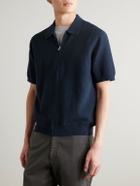 NN07 - Gustav 600160 Textured Organic Cotton Zip-Up Polo Shirt - Blue