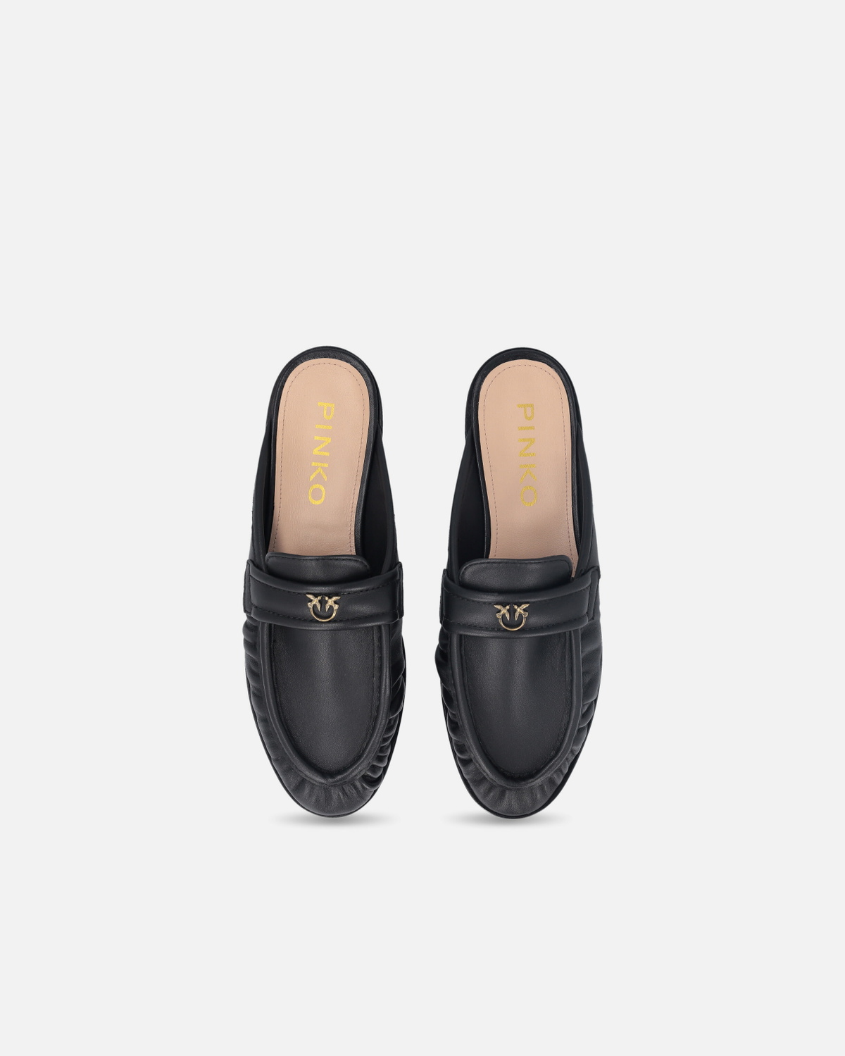 Pinko Flat Nappa Leather Mule Moccasins Limo Black