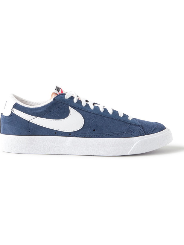 Photo: NIKE - Blazer Low '77 Leather-Trimmed Suede Sneakers - Blue - 5