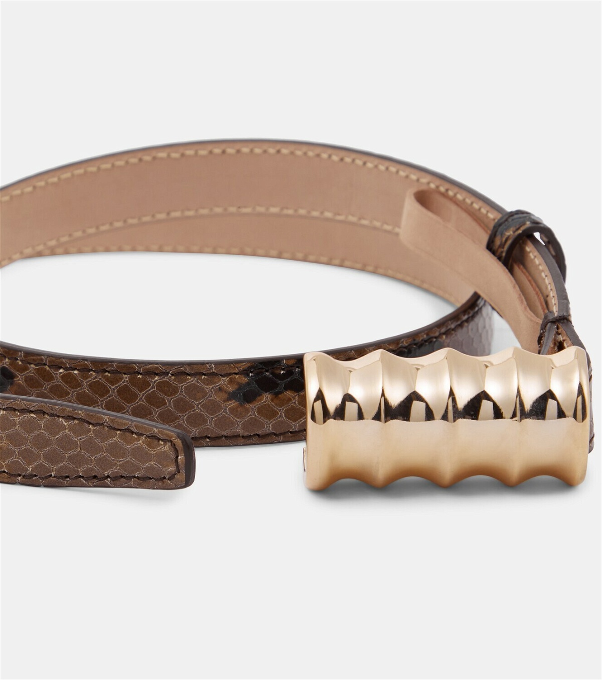 Benny Snake Effect Leather Belt in Brown - Khaite