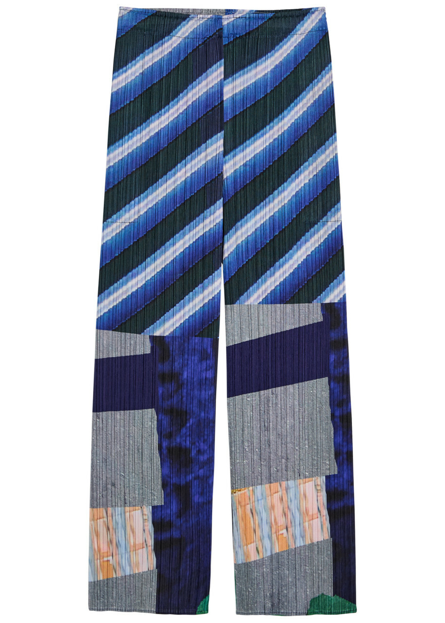 Pleats Please Issey Miyake City College Printed Woven Pleated Trousers Grey