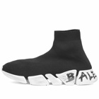 Balenciaga Men's Speed 2.0 Grafitti Sneakers in Black/White/Black