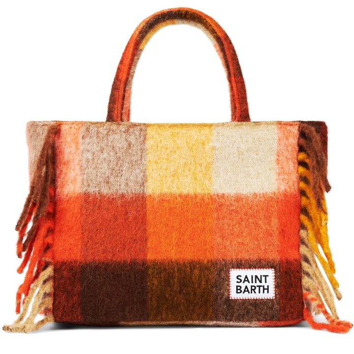 Photo: MC2 Saint Barth Vanity Blanket Shoulder Bag With Multicolor Check And Fringes